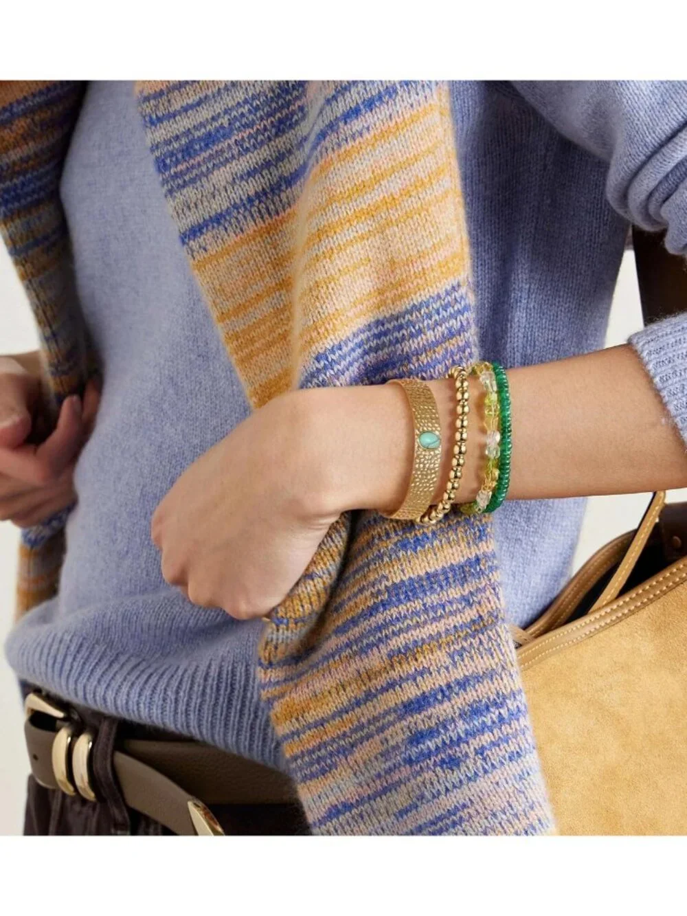 18K Gold Plated Open Cuff Bangle - Textured Statement Bracelet for Layering
